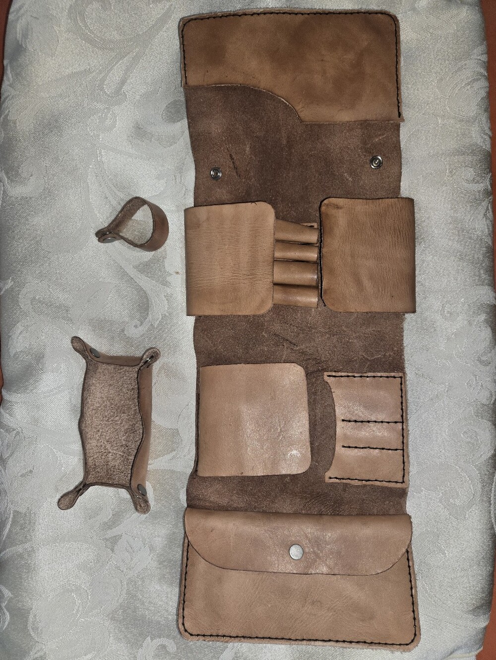 Men's Tan Leather Tool Roll Organizer